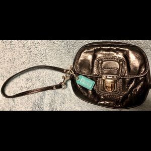 Black leather Coach wristlet